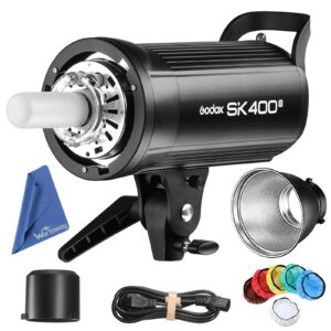 godox sk400ii strobe flash light 400ws with standard reflector, gn65 5600k 2.4g bowens mount with 150w modeling lamp, for photography studio, portrait shooting