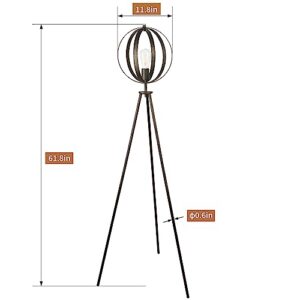 JUNNAI Vintage Tripod Floor Lamp: Unique Retro Tall Lamp with Rotating Cage Shade & E26 Lamp Base | Mid Century Standing Lamp for Living Room, Bedroom, Office