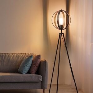 JUNNAI Vintage Tripod Floor Lamp: Unique Retro Tall Lamp with Rotating Cage Shade & E26 Lamp Base | Mid Century Standing Lamp for Living Room, Bedroom, Office