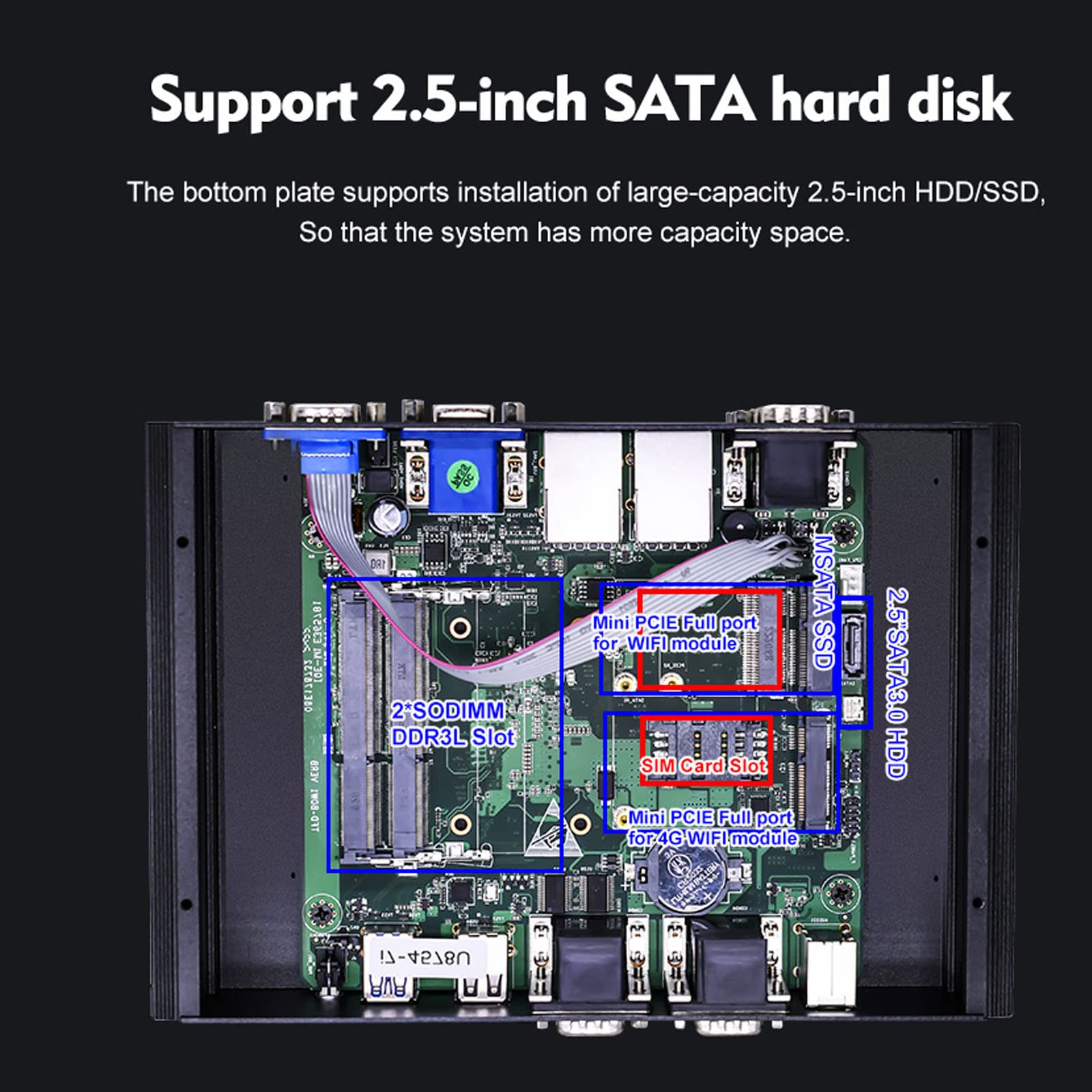 Fanless Mini PC Intel Core I7 Windows 10 Pro,16GB Ram 256GB SSD,6*COM Rs232,HDMI,VGA, 8*USB, 2.4G+5G Dual WiFi,Industrial Barebone Mini Desktop Computer