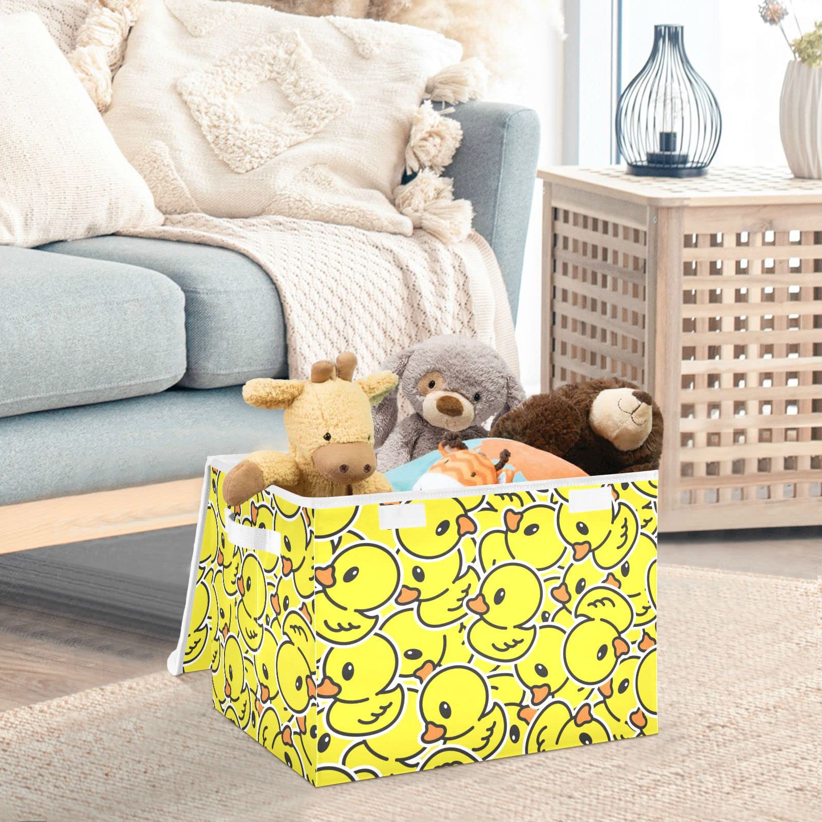 DOMIKING Duck Large Storage Bin with Lid Collapsible Shelf Baskets Box with Handles Toys Organizer for Shelves Cabinet Nursery Drawer