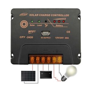 DIGISHUO Pure MPPT 10A/20A Solar Charger True MPPT 12V/24V Controller Panel Regulator DC 5V with USB True 97% More Efficiency Value (Pure MPPT 20A)