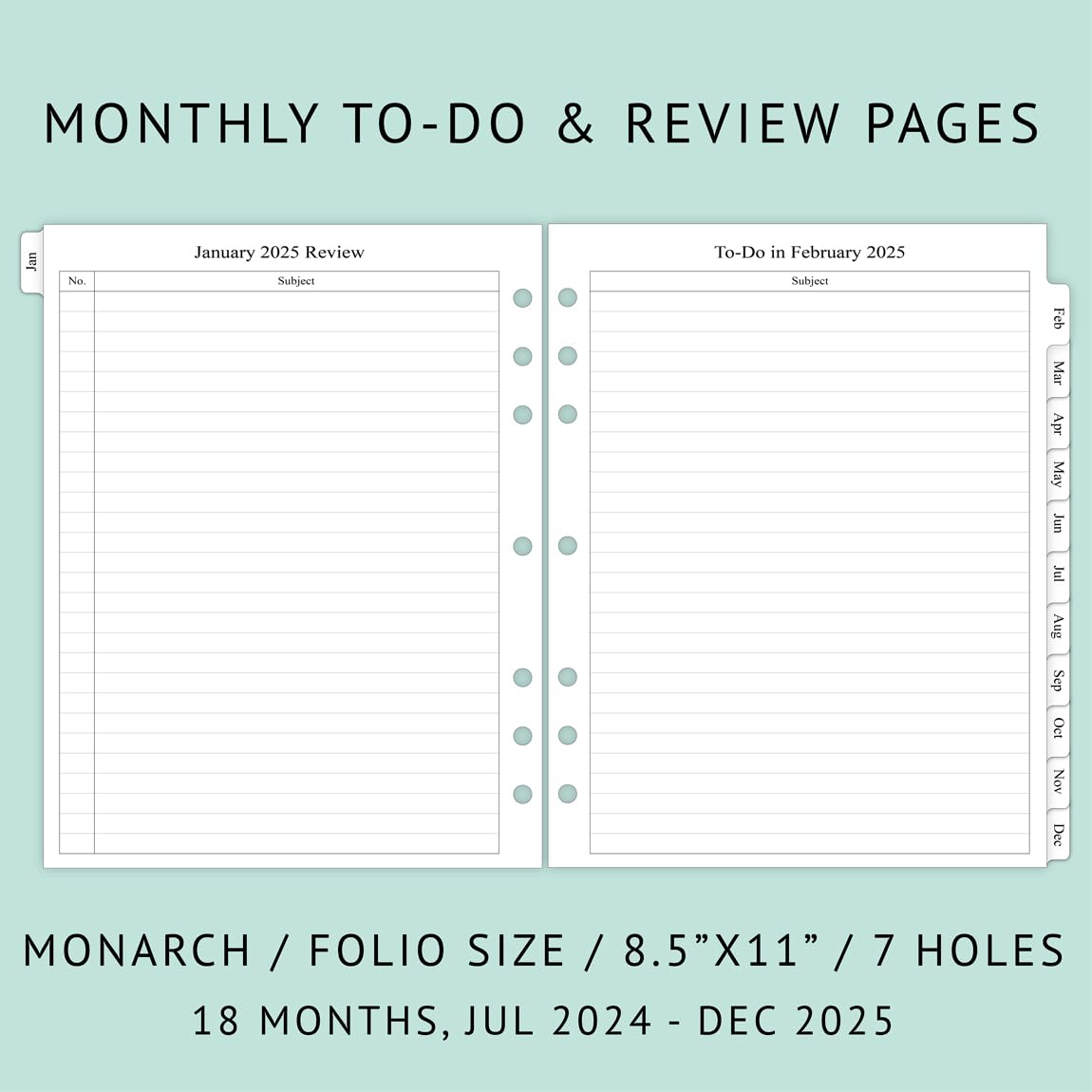 2024 Monthly Planner Refill Folio Size, 12 Months Run January 2024 to December 2024, Two Pages Per Month, 8-1/2" x 11", Size 5