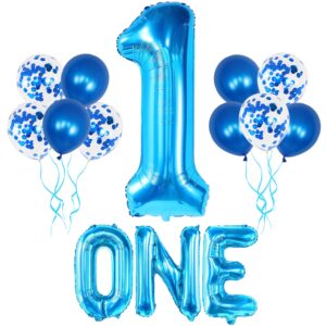 katchon, blue 1 balloon for first birthday - pack of 12 | blue number 1 balloons, one balloon blue for baby shark 1st birthday decorations | blue 1st birthday balloons for boy | one year old balloons
