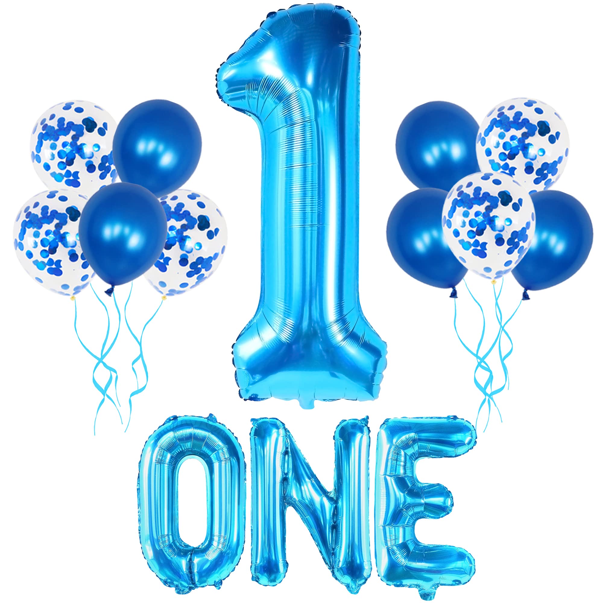 KatchOn, Blue 1 Balloon for First Birthday - Pack of 12 | Blue Number 1 Balloons, One Balloon Blue for Baby Shark 1st Birthday Decorations | Blue 1st Birthday Balloons for Boy | One Year Old Balloons