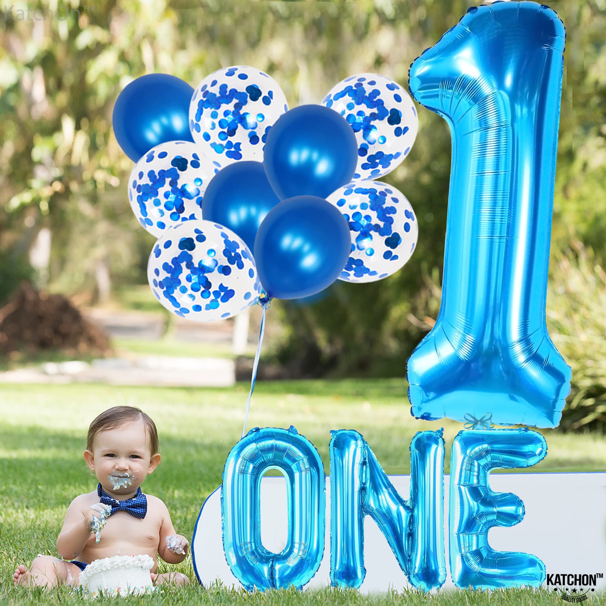 KatchOn, Blue 1 Balloon for First Birthday - Pack of 12 | Blue Number 1 Balloons, One Balloon Blue for Baby Shark 1st Birthday Decorations | Blue 1st Birthday Balloons for Boy | One Year Old Balloons