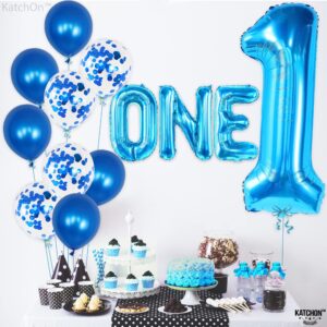 KatchOn, Blue 1 Balloon for First Birthday - Pack of 12 | Blue Number 1 Balloons, One Balloon Blue for Baby Shark 1st Birthday Decorations | Blue 1st Birthday Balloons for Boy | One Year Old Balloons