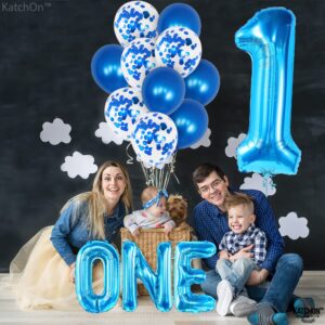 KatchOn, Blue 1 Balloon for First Birthday - Pack of 12 | Blue Number 1 Balloons, One Balloon Blue for Baby Shark 1st Birthday Decorations | Blue 1st Birthday Balloons for Boy | One Year Old Balloons