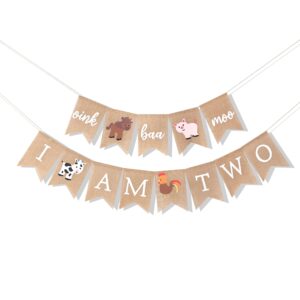 oink baa moo i am two banner - farm second birthday, burlap birthday banner, farm 2nd birthday, farm theme birthday, farm animals birthday