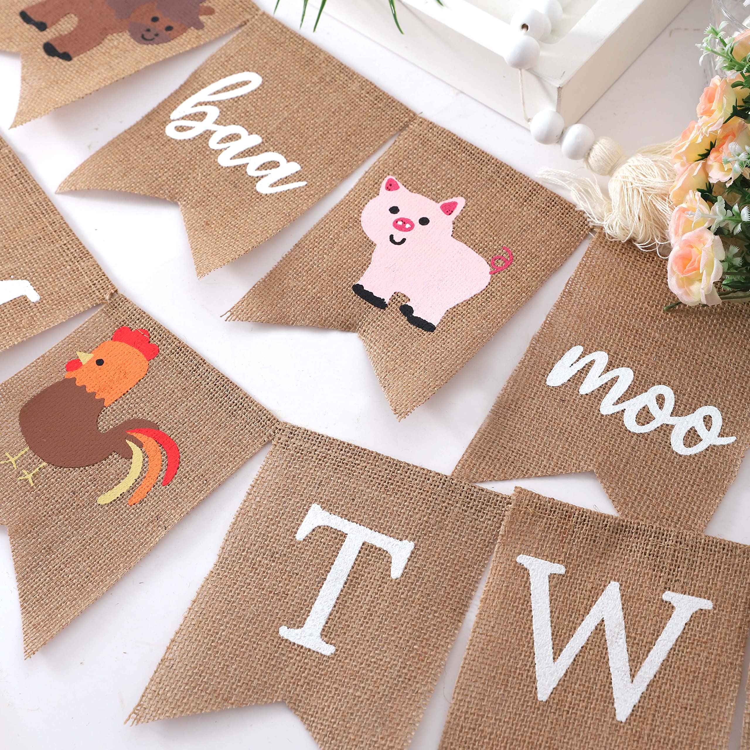 Oink Baa Moo I am Two Banner - Farm Second Birthday, Burlap Birthday Banner, Farm 2nd Birthday, Farm Theme Birthday, Farm Animals Birthday