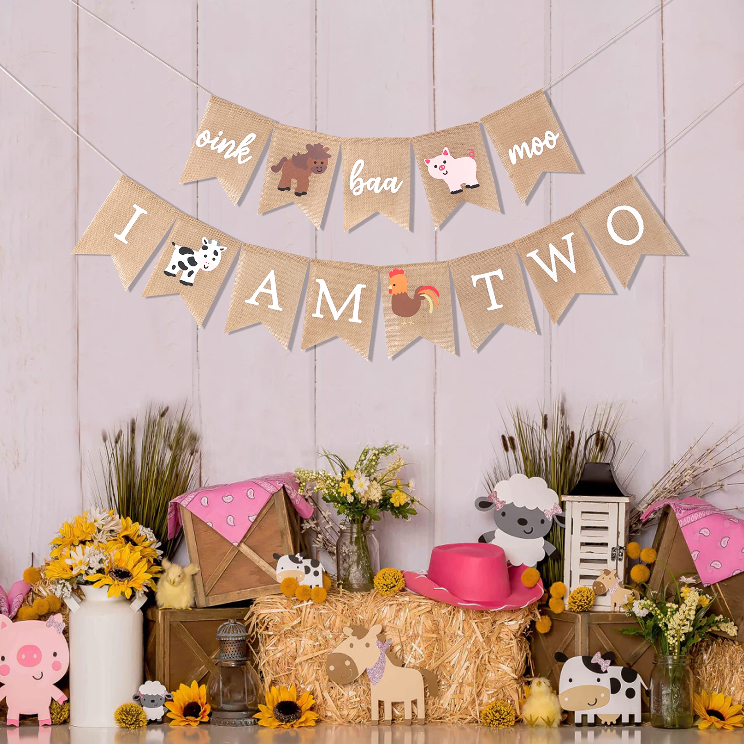 Oink Baa Moo I am Two Banner - Farm Second Birthday, Burlap Birthday Banner, Farm 2nd Birthday, Farm Theme Birthday, Farm Animals Birthday