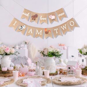 Oink Baa Moo I am Two Banner - Farm Second Birthday, Burlap Birthday Banner, Farm 2nd Birthday, Farm Theme Birthday, Farm Animals Birthday