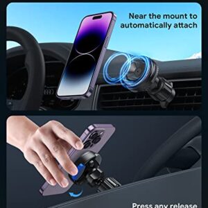 OMOTON for MagSafe Car Mount, O-Mag DriveSafe Magnetic Air Vent Car Phone Holder, Powerful Magnetic Mounting and Vacuum Suction Cup for iPhone 14 13 12 Pro Plus Max Mini MagSafe Case