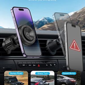 OMOTON for MagSafe Car Mount, O-Mag DriveSafe Magnetic Air Vent Car Phone Holder, Powerful Magnetic Mounting and Vacuum Suction Cup for iPhone 14 13 12 Pro Plus Max Mini MagSafe Case