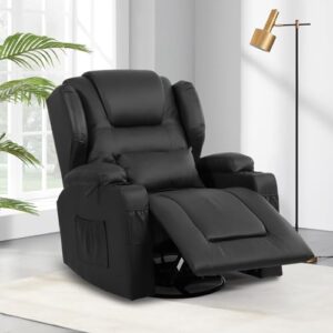 etageria swivel rocker recliner nursery rocking chairs 360 degree, manual glider recliner chairs for living room,upholstered swivel single sofa seat with cup holders, side pockets, pillow, leather