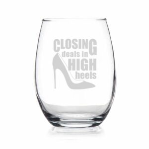 closing deals in the high wheels wine glass - home girl wine glass - real estate agent wine glass - this girl sells real estate