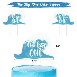 Vansolinne The Big One Highchair Banner 1st Birthday Boy Summer Beach Surf Birthday Party Decoration Baby First Blue Topper Cake Smash Party Decor Supplies Cute Photo Props Crown