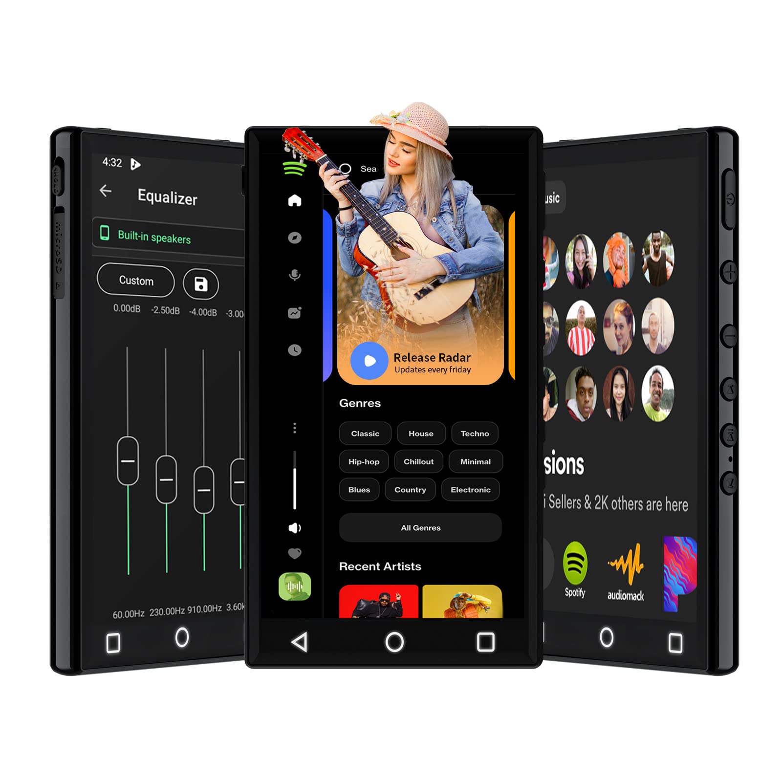 YFFIZQ 144GB Android9.0 MP3 Player with Bluetooth and WiFi,4.3"1080P Full Touch Screen MP4 Player with Spotify,Portable HIFI Sound MP3 Player with speaker,Support Online Streaming Music & Google Play