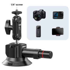 UURig SC-01 Suction Mount 3" for Vlogging Action Camera Car Mount w Smartphone Clamp for iPhone 14 13 Pro Max, 1/4" Magic Arm Adapter Mount Desk Suciton Mount for Car Windshield Window