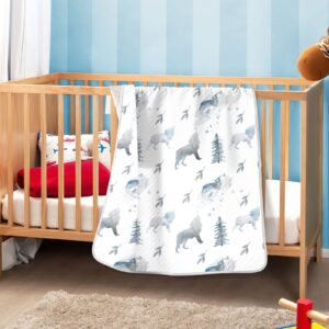 Ollabaky Animal Wolf Baby Blanket for Boys Girls Cotton Throw Blanket Swaddle Blanket for Crib Stroller Nursery Receiving Blanket Infant Toddler Unisex 30"x40"