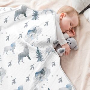 Ollabaky Animal Wolf Baby Blanket for Boys Girls Cotton Throw Blanket Swaddle Blanket for Crib Stroller Nursery Receiving Blanket Infant Toddler Unisex 30"x40"