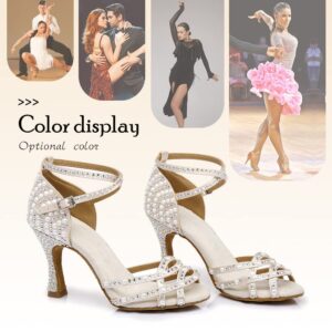 TINRYMX Latin Dance Shoes Women Rhinestones Tango Salsa Performance Ballroom Party Dance Shoes,US 8.5