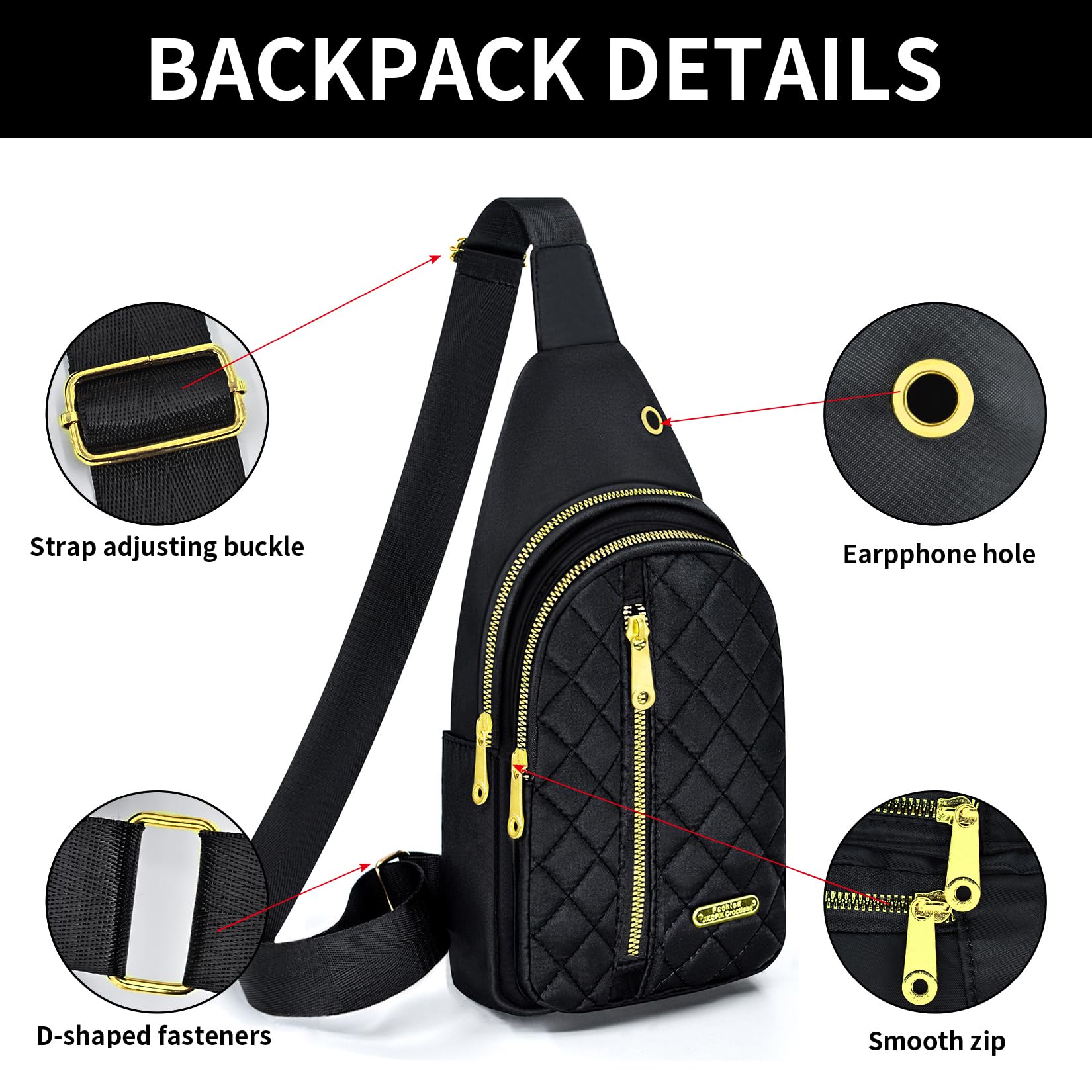 Aisijimo Small Sling Bag For Women Men Casual Crossbody Sling Backpack (Black)