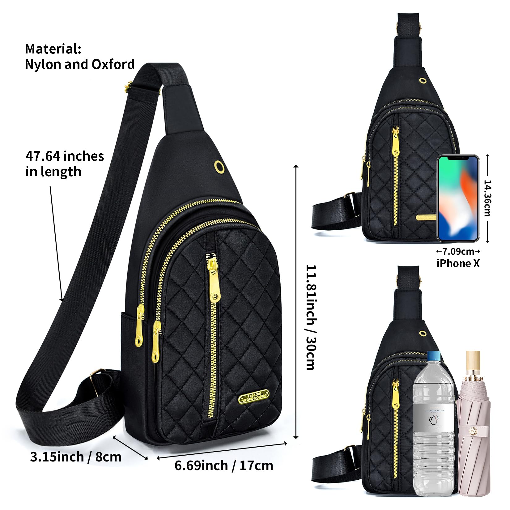 Aisijimo Small Sling Bag For Women Men Casual Crossbody Sling Backpack (Black)