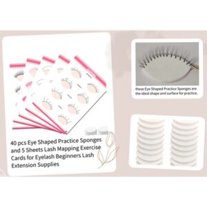 Jegapluso 20 pcs Eye Shaped Practice Sponges and 5 Sheets Lash Mapping Exercise Cards for Eyelash Beginners Lash Extension Supplies