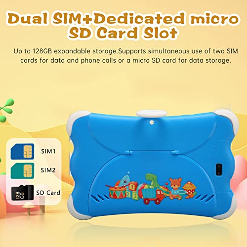 Kids Tablet, Kids Tablet Animation Dual SIM Card Dual Standby Bluetooth 3GB RAM 32GB ROM for Education (US Plug)