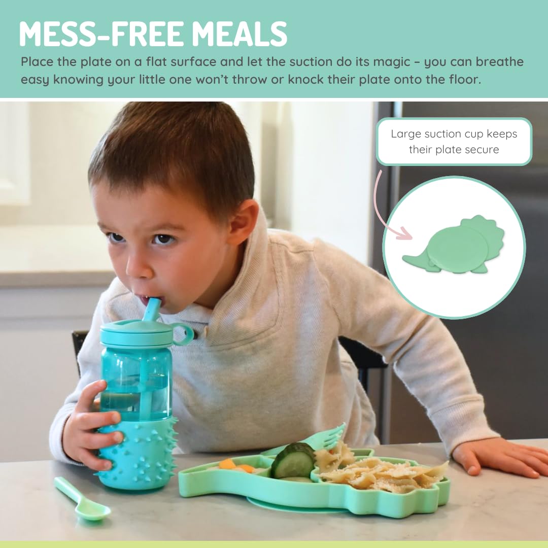 melii Divided Silicone Suction Plate - 100% Silicone, for Baby + Toddlers – BPA Free, Dishwasher & Microwave Safe (Dinosaur)