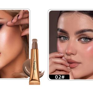 2 Colors Liquid Contour Beauty Wand, Highlighter and Bronzer Stick,Long Lasting & Smooth Natural Matte Finish,with Cushion Applicator Attached Easy to Blend. (1#/2#)