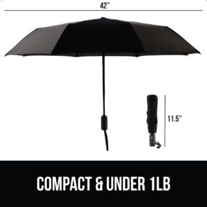 Gorilla Grip Kneeling Pad and Umbrella, Cushioning for Knee in 17.5x11 Inch Lightweight in Black, Umbrella for Rain One-Click Automatic in Black, 2 Item Bundle