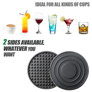 Drink Coasters Set of 8, Silicone Coasters for Drinks with Holder, Cup Mat for Drinks Non-Slip Non-Stick, for Any Table Type Furniture from Damage, Coasters for Fits Any Size of Cup (Black Coasters)