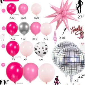 Hot Pink Silver Cow Balloon Garland Kit 157pcs Cow Print Disco Ball Star balloons for women birthday cowgirl last rodeo bachelorette party decorations