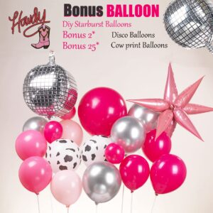 Hot Pink Silver Cow Balloon Garland Kit 157pcs Cow Print Disco Ball Star balloons for women birthday cowgirl last rodeo bachelorette party decorations