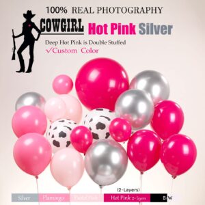 Hot Pink Silver Cow Balloon Garland Kit 157pcs Cow Print Disco Ball Star balloons for women birthday cowgirl last rodeo bachelorette party decorations