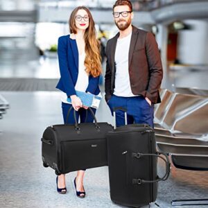 Modoker Rolling Garment Bags, Large Garment Duffle Bag with Wheels, 3 in 1 Garment Suit Luggage Bag for Women Men Business Travel Weekender, Black