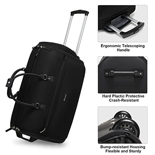 Modoker Rolling Garment Bags, Large Garment Duffle Bag with Wheels, 3 in 1 Garment Suit Luggage Bag for Women Men Business Travel Weekender, Black