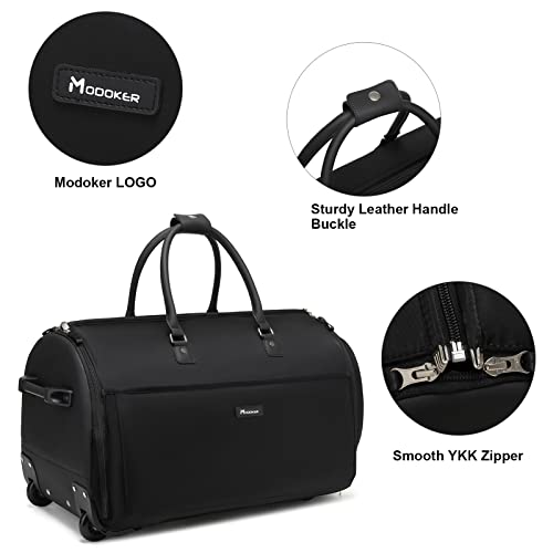 Modoker Rolling Garment Bags, Large Garment Duffle Bag with Wheels, 3 in 1 Garment Suit Luggage Bag for Women Men Business Travel Weekender, Black