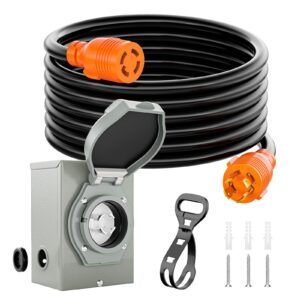 UEAKPIC 30 Amp Generator Cord 25ft and 30 Amp Generator Inlet Box Kit, NEMA L14-30P to L14-30R Twist Lock Power Extension Cord, Pre-Drilling Power Inlet Box with Organizer for RV, Outdoor, UL Listed