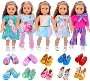 zita element 11 pcs american doll clothes dress and accessories for 18 inch doll - 5 sets doll outfits + 2 pairs random style shoes for 18 inch doll