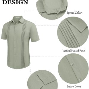 COOFANDY Cuba Shirt Linen Beach Shirts Mexican Wedding Dress Shirts Cabana Shirt Light Green