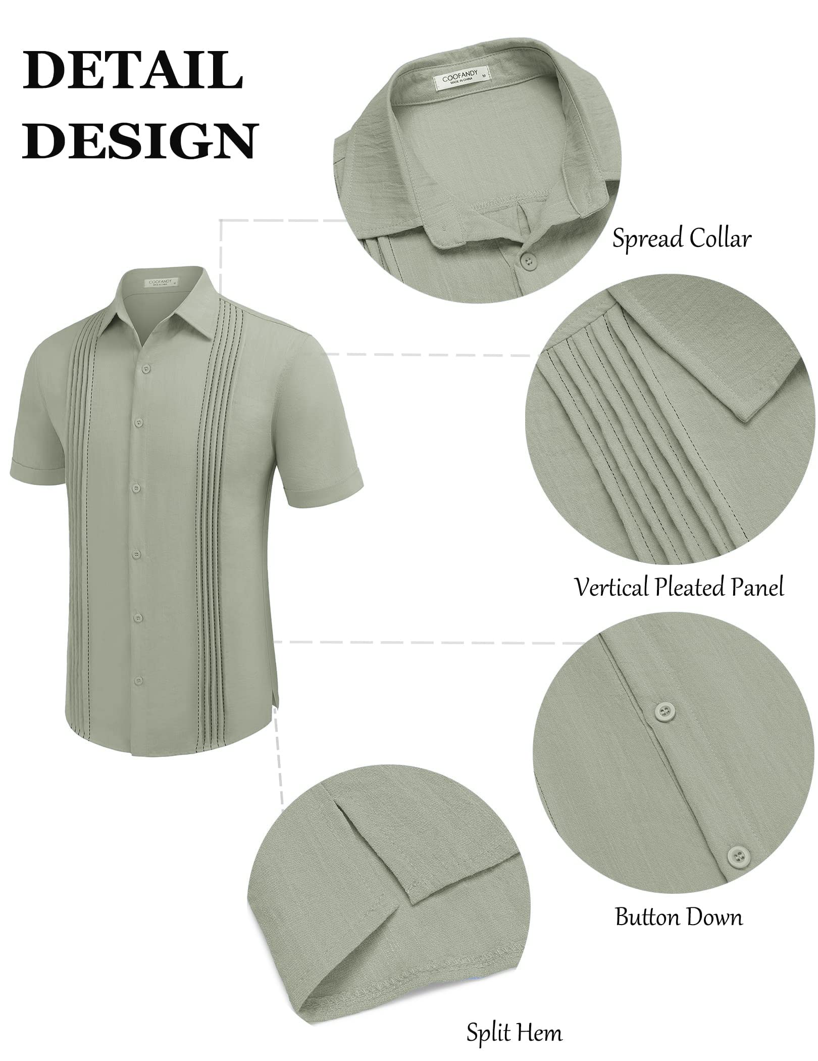 COOFANDY Cuba Shirt Linen Beach Shirts Mexican Wedding Dress Shirts Cabana Shirt Light Green