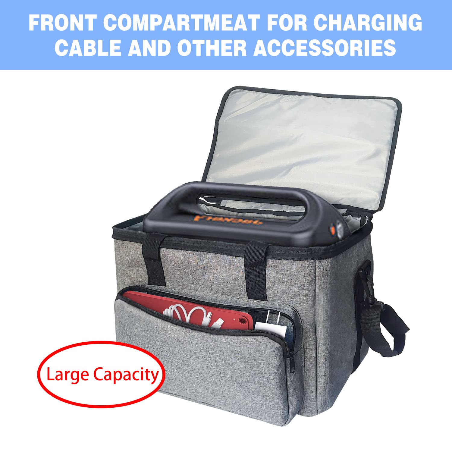 Boczif Carrying Travel Case Compatible with Jackery Explorer 1000, Portable Power Station Storage Bag with Front Pockets for Charging Cable and Accessories（Bag Only）