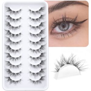 False Eyelashes Cluster Lashes Natural Look, Wispy Manga Eyelash Extensions Strip Cat Eye Lashes Pack with Clear Band Short Anime Korean Fake Eyelash 10 Pairs ALICROWN