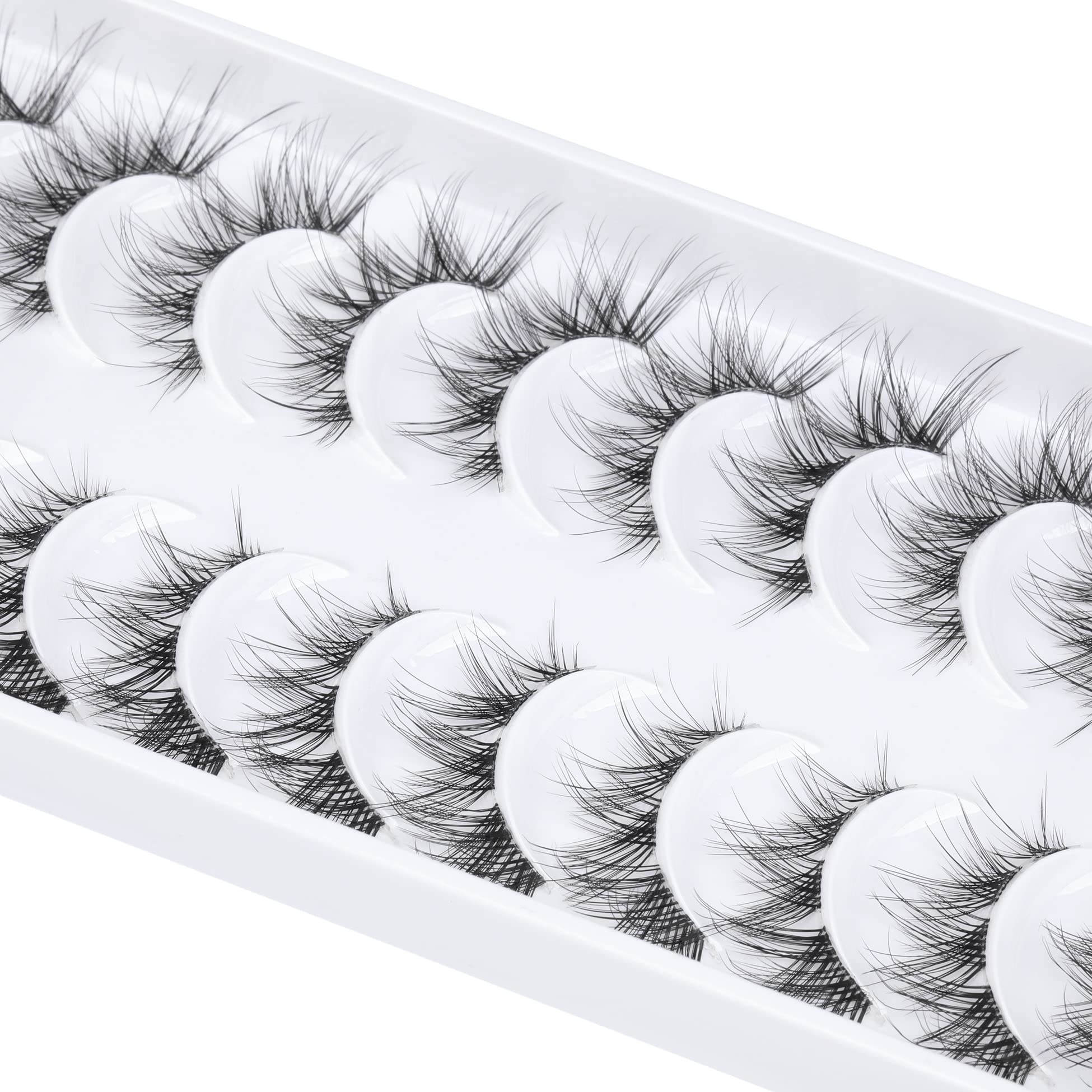 False Eyelashes Cluster Lashes Natural Look, Wispy Manga Eyelash Extensions Strip Cat Eye Lashes Pack with Clear Band Short Anime Korean Fake Eyelash 10 Pairs ALICROWN