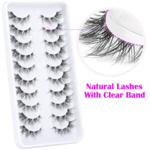 False Eyelashes Cluster Lashes Natural Look, Wispy Manga Eyelash Extensions Strip Cat Eye Lashes Pack with Clear Band Short Anime Korean Fake Eyelash 10 Pairs ALICROWN