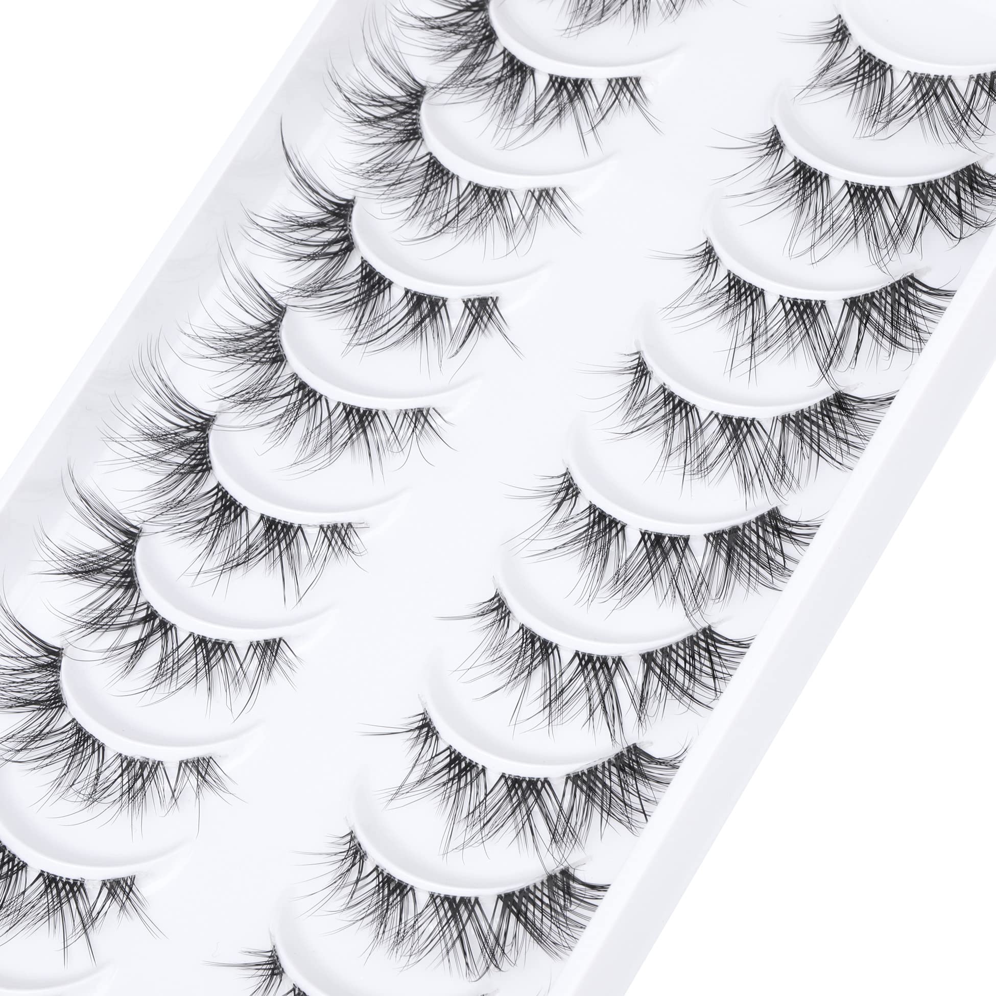 False Eyelashes Cluster Lashes Natural Look, Wispy Manga Eyelash Extensions Strip Cat Eye Lashes Pack with Clear Band Short Anime Korean Fake Eyelash 10 Pairs ALICROWN