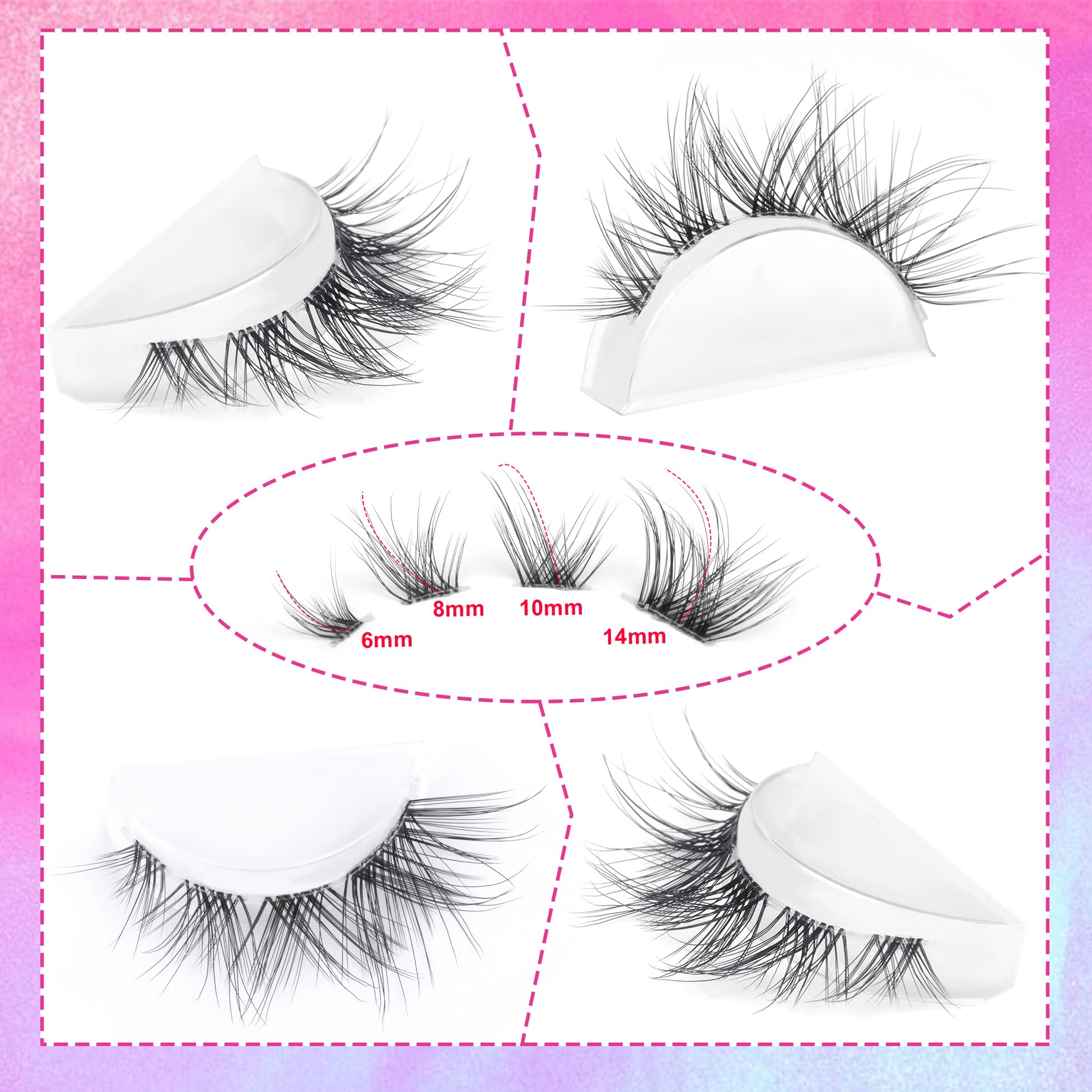 False Eyelashes Cluster Lashes Natural Look, Wispy Manga Eyelash Extensions Strip Cat Eye Lashes Pack with Clear Band Short Anime Korean Fake Eyelash 10 Pairs ALICROWN